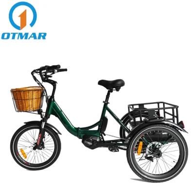 Venta caliente MID Drive City Triciclo eléctrico Bicicleta de carga de 3 ruedas 36V / 48V Batería de litio 250W Triciclo eléctrico plegable Adultos Carretera Pequeño neumático E Trike