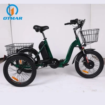 Triciclo eléctrico de tracción delantera de 20 pulgadas OEM de China Mini neumático de tres ruedas bicicleta eléctrica de ciudad plegable 250W Cargo E Trike